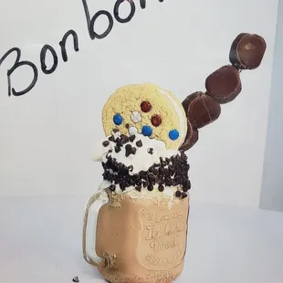 a cookie and chocolate milkshake