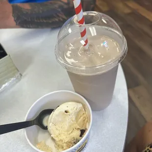 Scoop of salted caramel brownie and chocolate shake