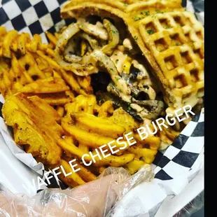 a waffle cheese burger