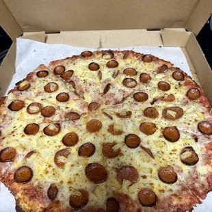 Pepperoni and pineapple pizza