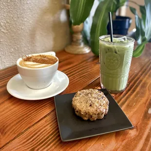 Banana bread cappuccino (seasonal), chai spiced matcha latte (seasonal), brunette bar