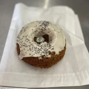 Citrus Poppy Donut~ This poppyseed donut is the bomb dot com, it's both delicious and sweet! Fresh from Sugar Plum Vegan!