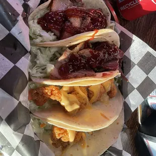 Brisket &amp; Shrimp Tacos!!! Soooooo good!