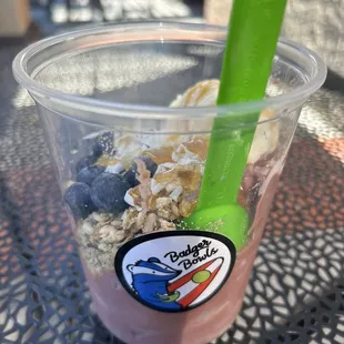 a smoothie with blueberries and oatmeal