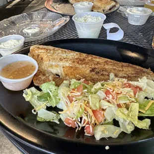 Fish and Cole slaw with Half the salad