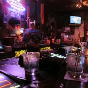 a bar with neon lights
