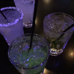 Two margaritas and two vodka monsters for about $14