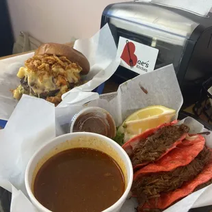 Beefy Mac N Cheese Burger + Birria Beef Taco :()