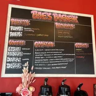 a menu on the wall