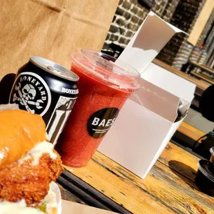 a burger and a drink