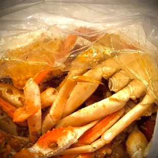 crab legs in a plastic bag
