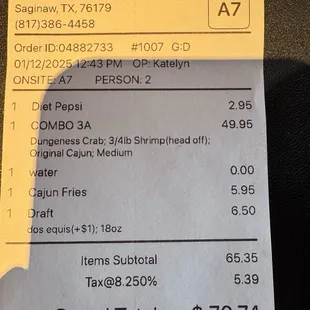 Two people! Not expensive for seafood!