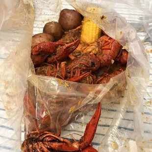 2lb crawfish and corn with potatoes  Original &quot;Cajun&quot; cause  Ps. It doesn&apos;t taste Cajun