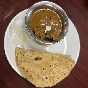 Roti or Poori with Mutton Curry