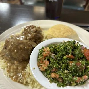Featuring tabouli salad as a side dish for Swedish meatball