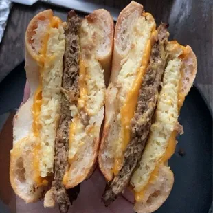 vegan sausage, egg, &amp; cheese, on a GF bagel