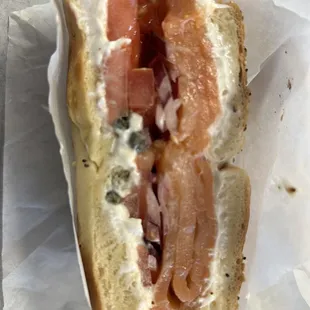 Nova Lox on &apos;the works&apos; bagel.