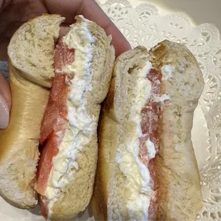 Sourdough bagel with cream cheese and tomato