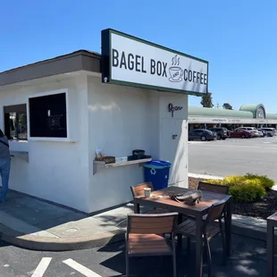 Bagel Box walk-up window on the back side.