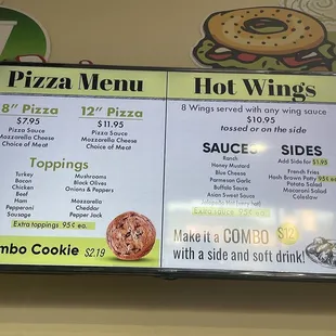 Pizza and Wing menu