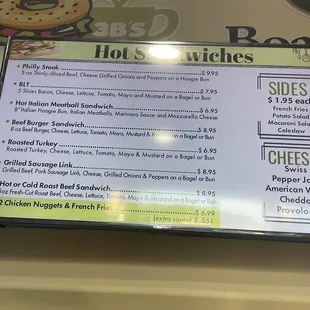 Sandwich menu