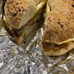 Steak, egg and cheese bagel