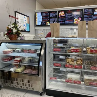 the inside of a bagel shop