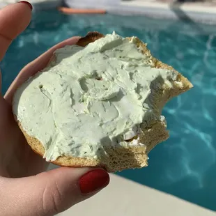 Egg everything bagel with scallion cream cheese.