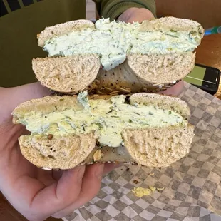 Inside of Everything Bagel with Chive Cream Cheese ($3.99)