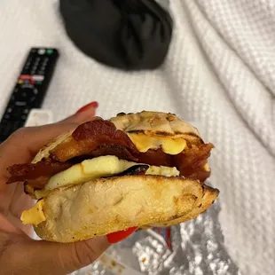 Onion bagel with bacon &amp; cheese: Rating 1/10