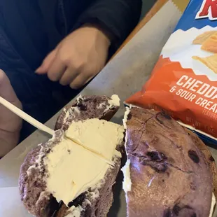 a bagel and a bagel of chips