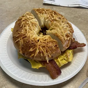 Egg bacon and cheese breakfast sandwich