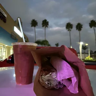 Americano iced coffee, breakfast burritos #5, and jalapeños bagel with regular cream cheese!