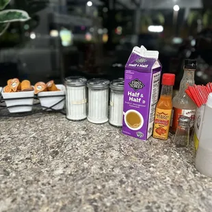 a variety of condiments and condiments