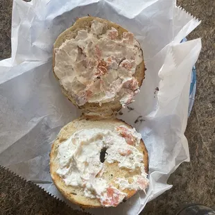 pieces of lox and a little cream cheese