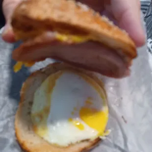 Having a kosher bagel, egg &amp; salami sandwich to cautiously hobble around this morning. #ouch