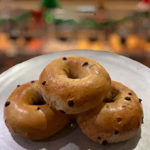 three bagels on a plate