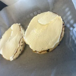 onion bagel with cream cheese