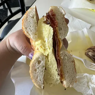 Bacon egg Egg, Bacon and Cheese on Your Choice of Buttered Bagel