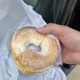 Stale bagel obviously made the day prior being passed off as baked that morning. Gross and hard.