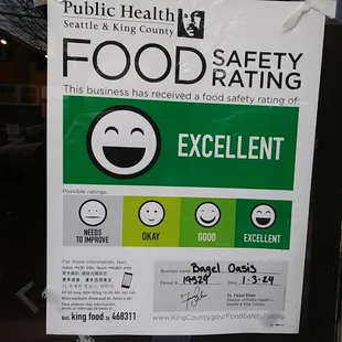 Excellent food inspection rating 01-03-24