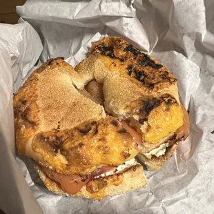 Burnt/ Charred lox bagel sandwich.