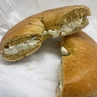 Jalapeño bagel with plain cream cheese