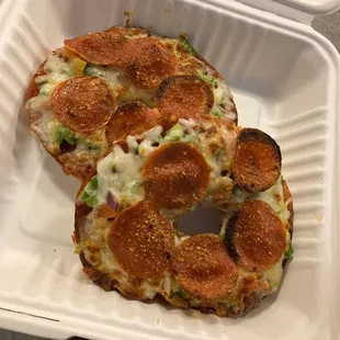 Supreme pepperoni pizza bagel