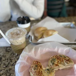 Bagel with Cream Cheese and Iced White Mocha