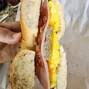 How a sausage bagel looks with 1/4 sausage patty inside