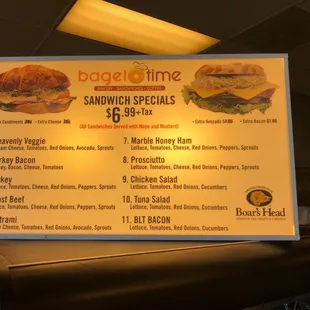 Sandwich special menu