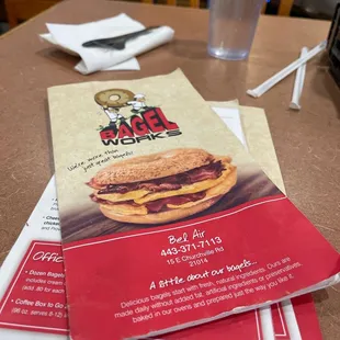 Front of menu.  Two seater "booth"