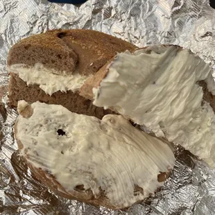 Cinnamon raisin bagel with cream cheese