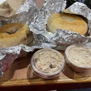 $7.40 for two bagels and two smears (toppings)
